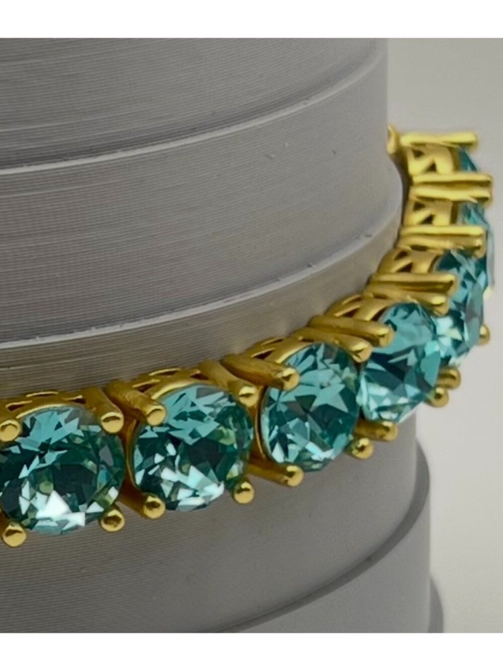 Park Lane Gold-Tone Bracelet Aqua Blue Crystal Tennis Impression Adjustable Box - Picture 2 of 9